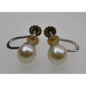 Vintage 14K Gold & Pearl Earrings - 6.7mm & 6.8mm Pearls in White Gold Settings